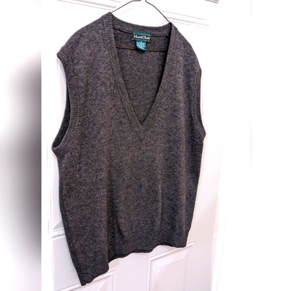 Vintage Lambswool Gray Knit V-neck Vest by Hunt Club, Large - Picture 2 of 6